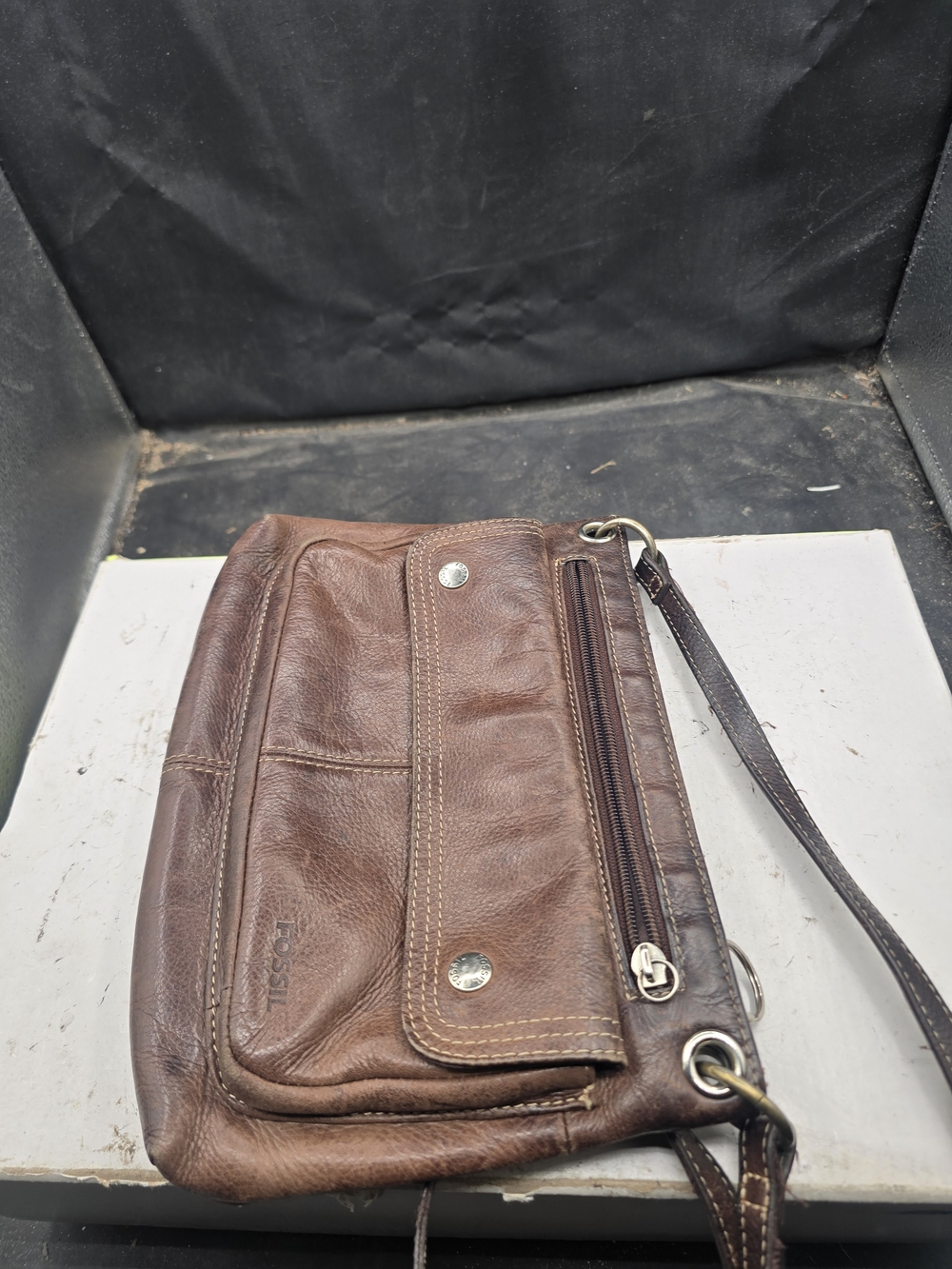 Fossil Brown Leather Crossbody Wristlet
